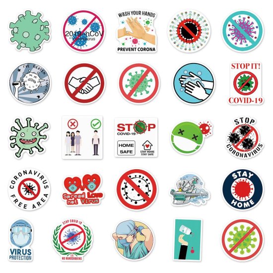 (image for) COVID-19 Prevention Decal Stickers Non Repeating Vinyl 50pcs - Click Image to Close