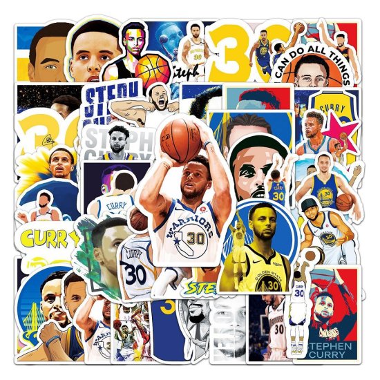 (image for) Steph Curry Golden State Decal Stickers Non Repeating Vinyl 50pc - Click Image to Close