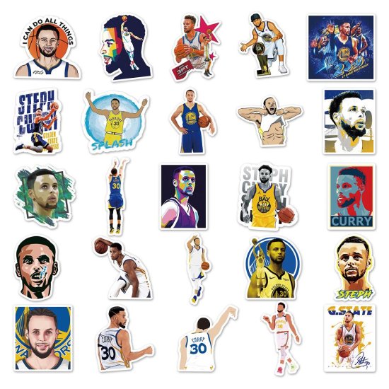 (image for) Steph Curry Golden State Decal Stickers Non Repeating Vinyl 50pc - Click Image to Close