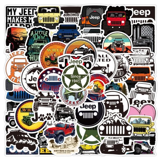 (image for) Jeep 4x4 World Decal Stickers Non Repeating Vinyl 50pcs - Click Image to Close