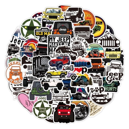 (image for) Jeep 4x4 World Decal Stickers Non Repeating Vinyl 50pcs - Click Image to Close