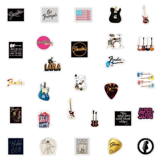 (image for) Electric Guitar Classics Decal Stickers Non Repeating Vinyl 50pc - Click Image to Close