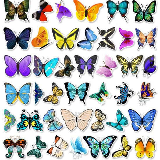 (image for) Butterfly Butterflies #2 Decal Stickers Non Repeating Vinyl 50pc - Click Image to Close