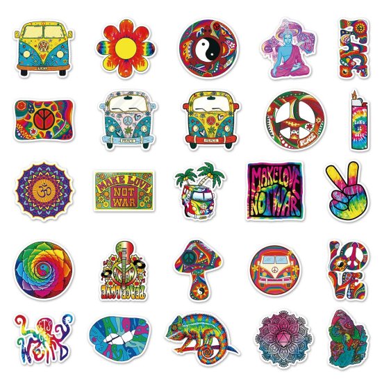 (image for) Classic 60s Hippie Tie-Dye Decal Stickers Non Repeating 50pcs - Click Image to Close
