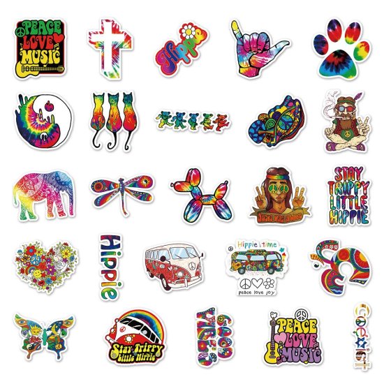 (image for) Classic 60s Hippie Tie-Dye Decal Stickers Non Repeating 50pcs - Click Image to Close