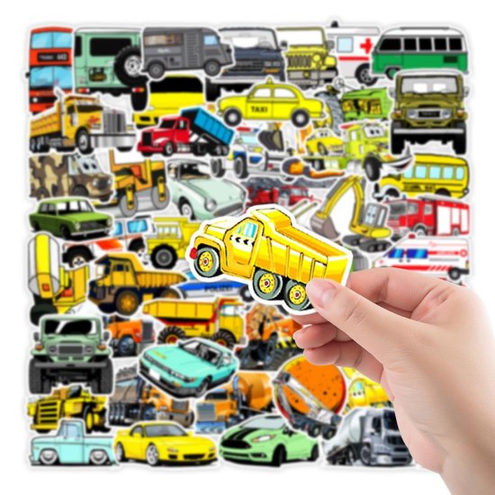 (image for) Cars Trucks Vehicles Decal Stickers Non Repeating Vinyl 50pc - Click Image to Close