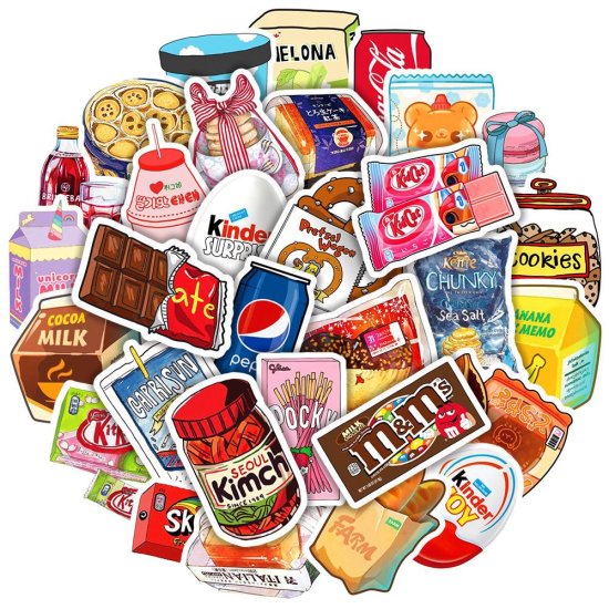 (image for) Name Brand Food Drink Vinyl Decal Stickers Non Repeating 50pcs - Click Image to Close