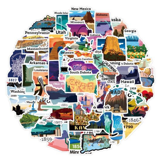 (image for) 50 States USA Sticker Pack (1626) 50 pcs - Click Image to Close