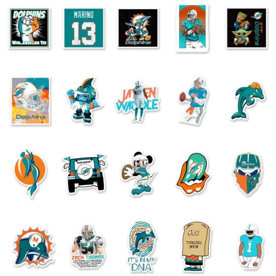 (image for) Miami Dolphins Sticker Decal Vinyl Stickers 50pcs (1899) - Click Image to Close