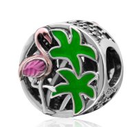 (image for) Charm 925 - Enamel - Pink Flamingo & Palm Tree