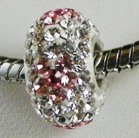 (image for) Austrian Crystal Charm 925 - 5 Row - Flower Clear w/ Pink Petals
