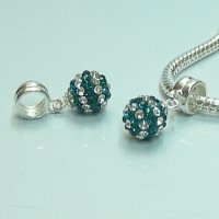 (image for) Charm 925 - Pave Ball Drop - Teal & White Lines