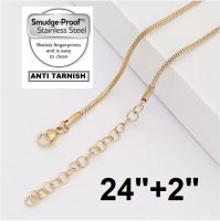 (image for) Stainless Steel Snake Chain Gold Necklace 24"+2" 2.0mm