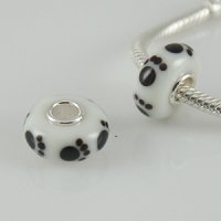 (image for) 925 Glass Beads Paw Prints - White & Black