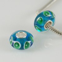 (image for) 925 Glass Beads - Bubble Flower Teal & Green