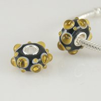 (image for) 925 Glass Beads - Raised Bump - Black & Gold