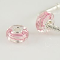 (image for) 925 Glass Beads - Swirls - Clear & Pink