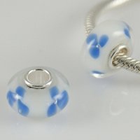 (image for) 925 Glass Beads - Bubble Flower - White & Blue