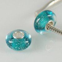 (image for) 925 Glass Beads - Foil Spots - Teal