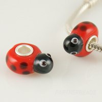 (image for) 925 Glass Beads Lady Bug Shape