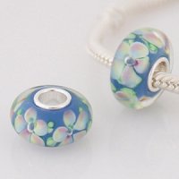 (image for) 925 Glass Beads - Flower - Light Blue, Pink, Lime & White