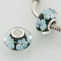 (image for) 925 Glass Beads - Bubble Flower - Teal, Green & Black