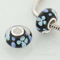 (image for) 925 Glass Beads - Bubble Flower - Teal & Black
