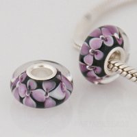 (image for) 925 Glass Beads - Bubble Flower - Black & Pink