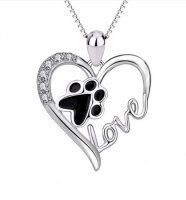 (image for) 925 Sterling CZ Paw Print & Love Heart - 18" Box