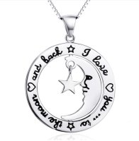 (image for) 925 Sterling CZ Twirling I Love You to the Moon & Back 18" Box