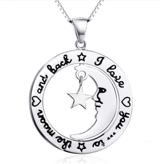 (image for) 925 Sterling CZ Twirling I Love You to the Moon & Back 18" Box - Click Image to Close