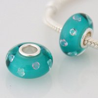 (image for) 925 Glass Beads - CZ Stone - Teal Green, Orange & Clear