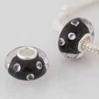 (image for) 925 Glass Beads - CZ Stone - Black, Pink & Clear
