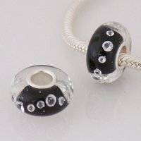 (image for) 925 Glass Beads - CZ Stone - Black & Clear