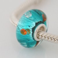 (image for) 925 Glass Beads - CZ Stone Dichroic - Teal, Clear & Orange