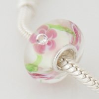 (image for) 925 Glass Beads - CZ Stone - Flower - Pink
