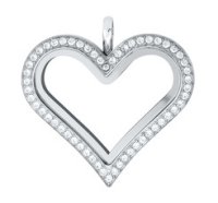 (image for) Large Stainless Steel Heart Locket - 30MM - Silver & CZ Accents