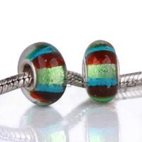 (image for) 925 Glass Beads - Dichroic Stripes - Teal, Red & Green