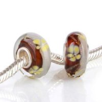 (image for) 925 Glass Beads - Flower - Brown & Creme