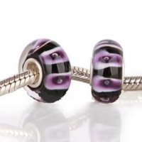 (image for) 925 Glass Beads - Bubble Stripes - Purple & Black