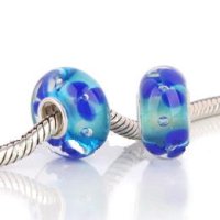 (image for) 925 Glass Beads - Bubble Flower - Teal & Blue