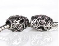 (image for) Charm 925 - Giant Silver Bead - Open Flower - Pink