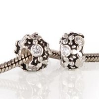 (image for) Charm 925 - CZ Stone Rondelle Flower - Clear