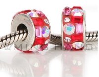 (image for) Charm 925 - 3 Row Rondelle - Red, AB Clear & Pink