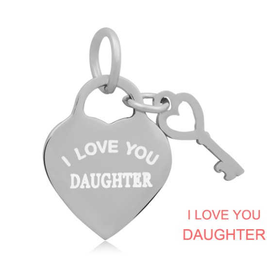 (image for) A&A Add A Charms Stainless - I Love You Daughter Heart with Key - Click Image to Close