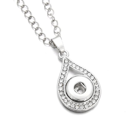 (image for) Mini Snap 12mm Necklace - Halo Rhinestone Water Drop 22" - Click Image to Close