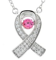 (image for) 925 Dancing Swarovski Gem Necklaces - Breast Cancer Ribbon