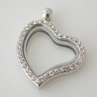 (image for) Large Fashion Locket Tilted Heart - 30mm Rhinestone & Silver