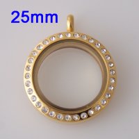 (image for) Medium Stainless Steel Locket - 25MM - Gold & CZ Accents