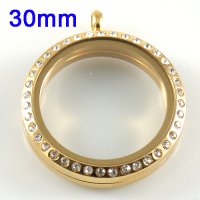 (image for) Large Stainless Steel Locket - 30MM - Gold & CZ